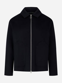 Giacca con zip centrale in double di lana blu