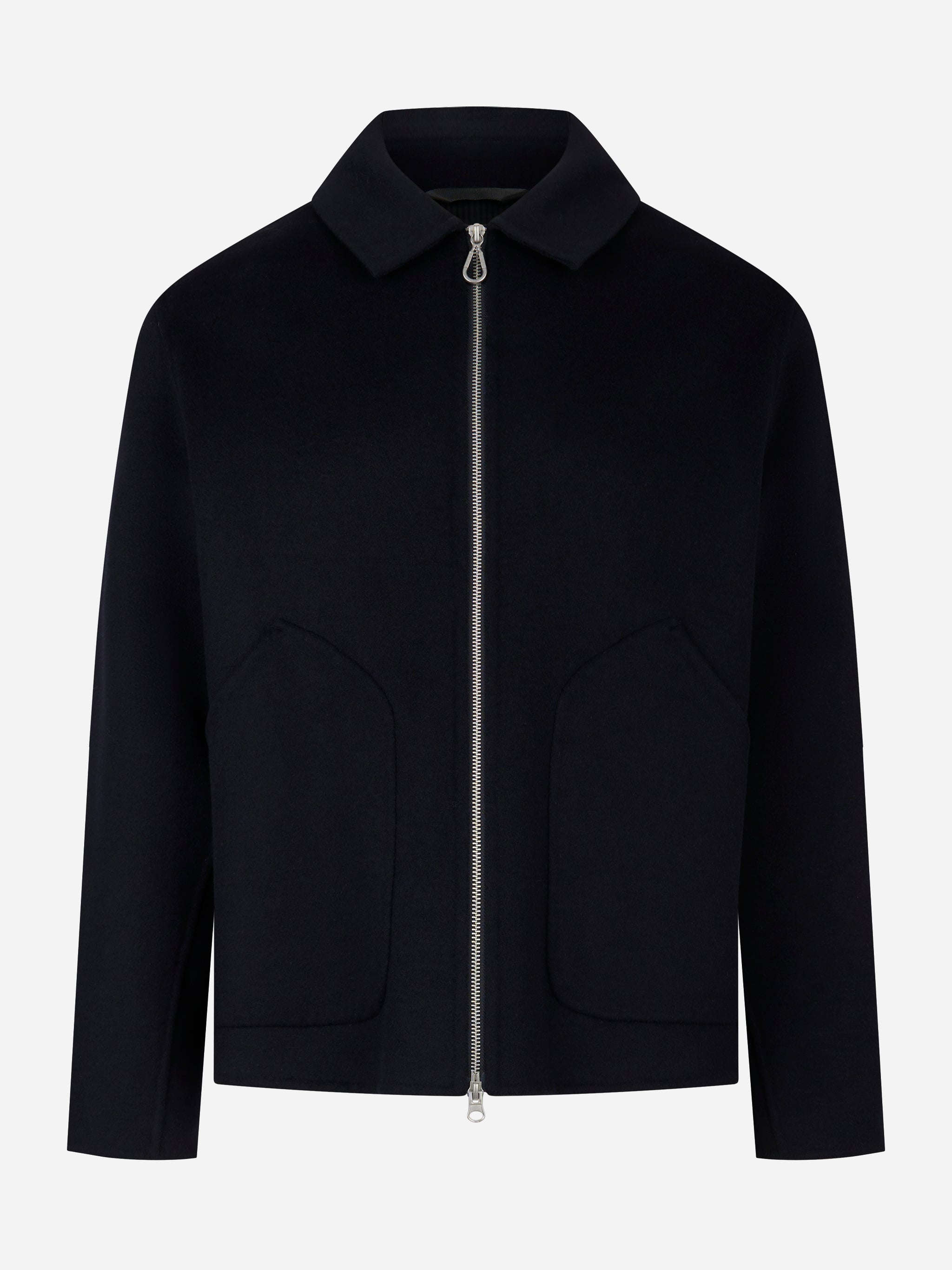 Giacca con zip centrale in double di lana blu