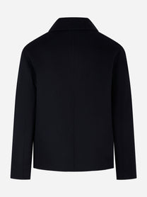 Giacca con zip centrale in double di lana blu