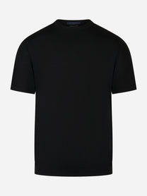 Maglia nera manica corta in lana merinos finezza 16
