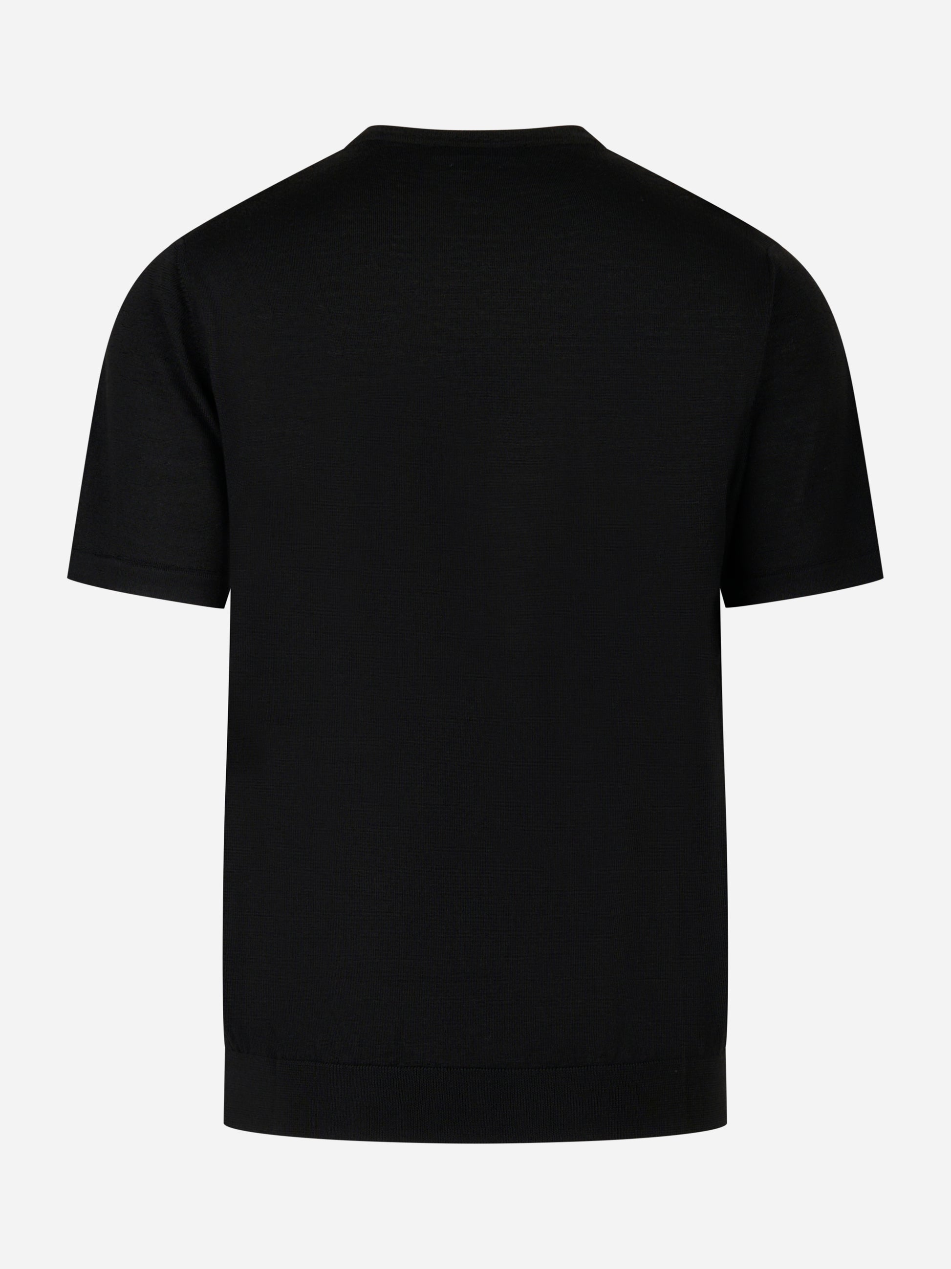 Maglia nera manica corta in lana merinos finezza 16