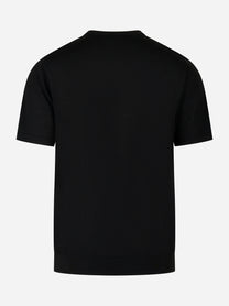 Maglia nera manica corta in lana merinos finezza 16