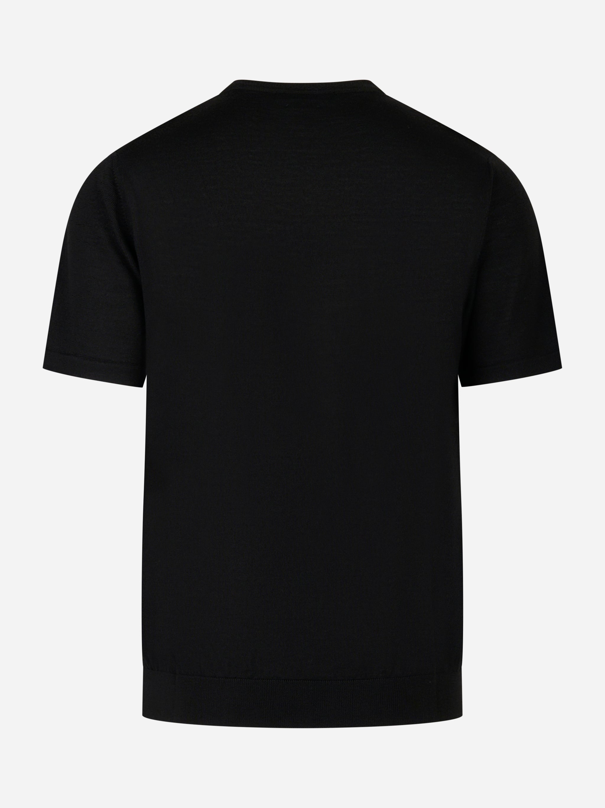 Maglia nera manica corta in lana merinos finezza 16