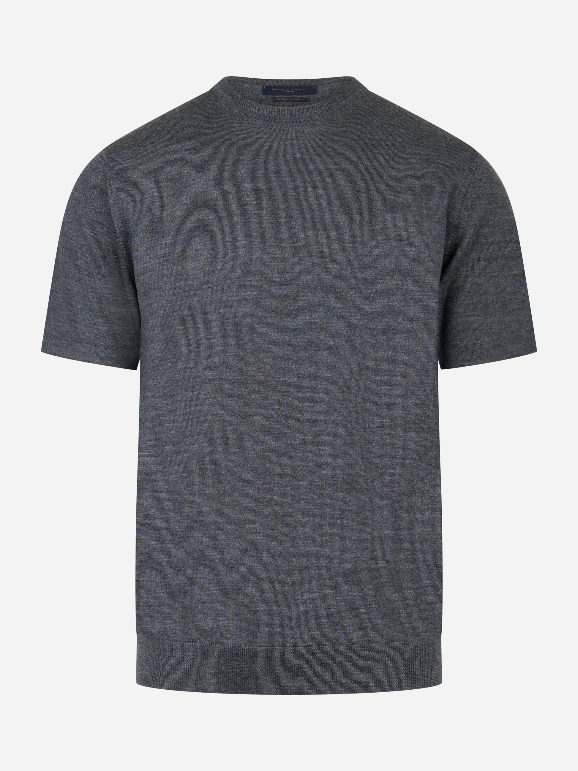 Maglia grigia manica corta in lana merinos finezza 16