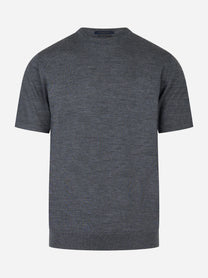 Maglia grigia manica corta in lana merinos finezza 16