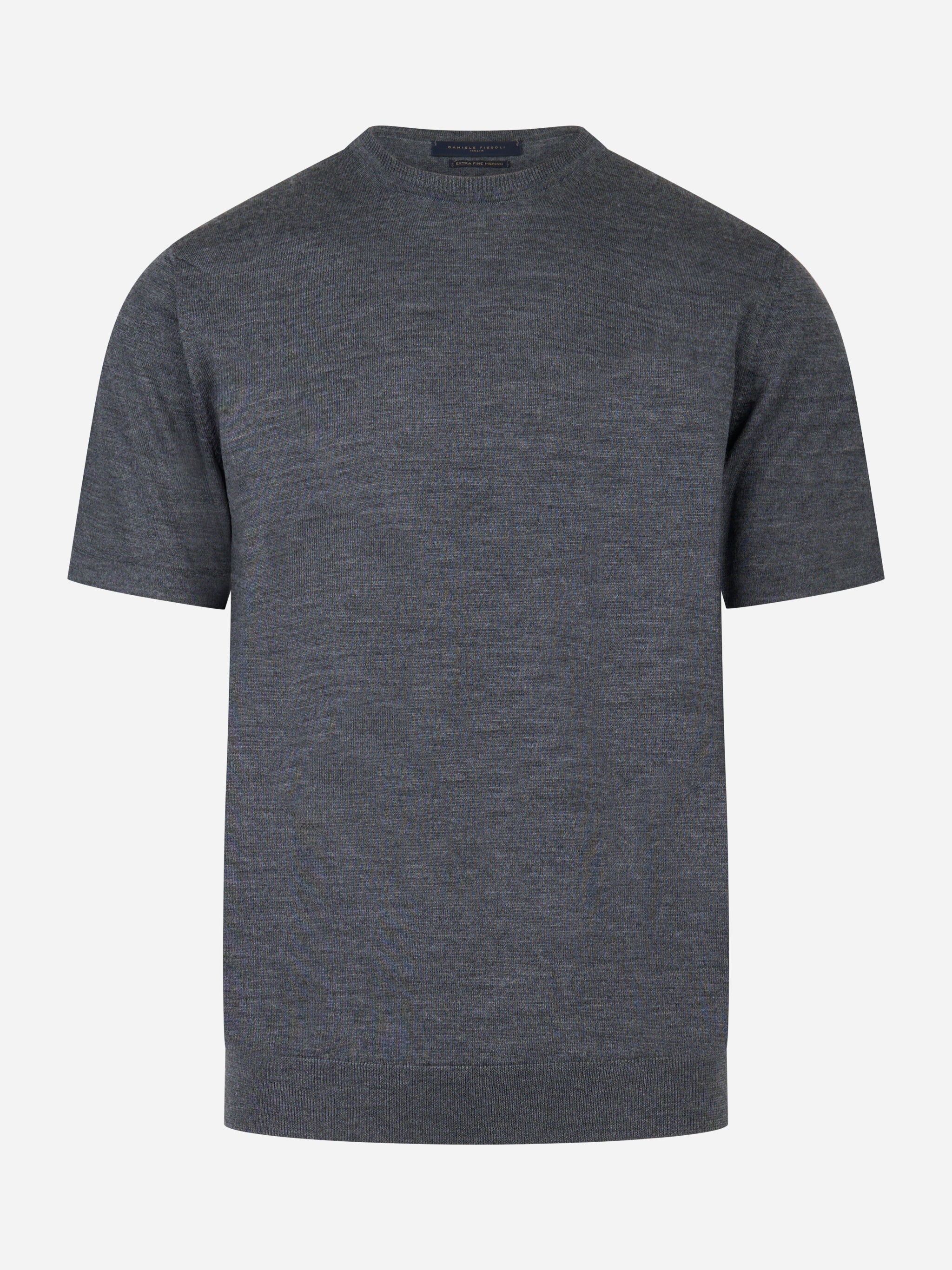 Maglia grigia manica corta in lana merinos finezza 16