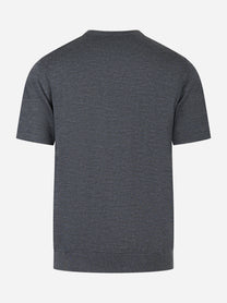 Maglia grigia manica corta in lana merinos finezza 16