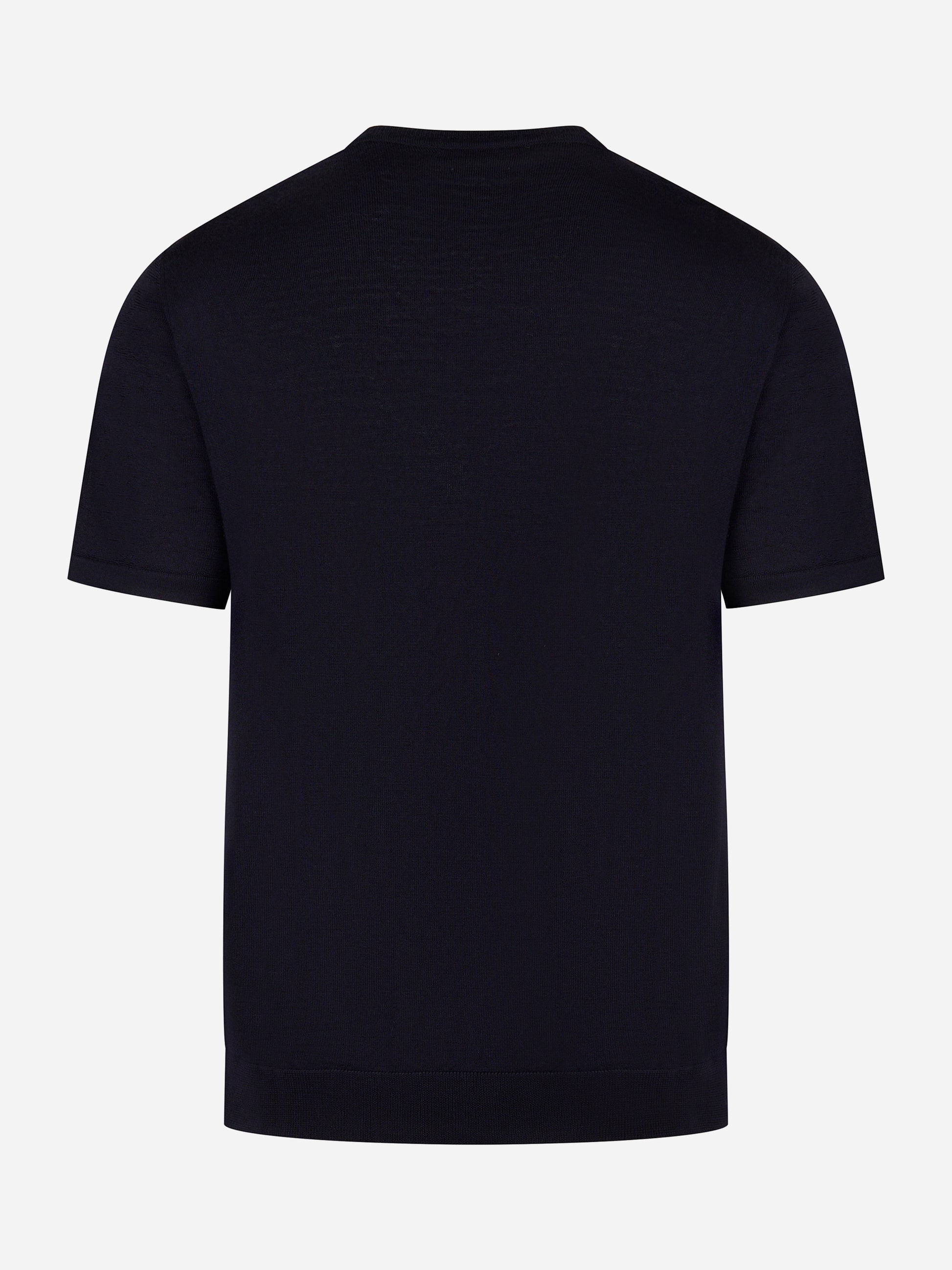 Maglia blu manica corta in lana merinos finezza 16