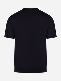 Maglia blu manica corta in lana merinos finezza 16