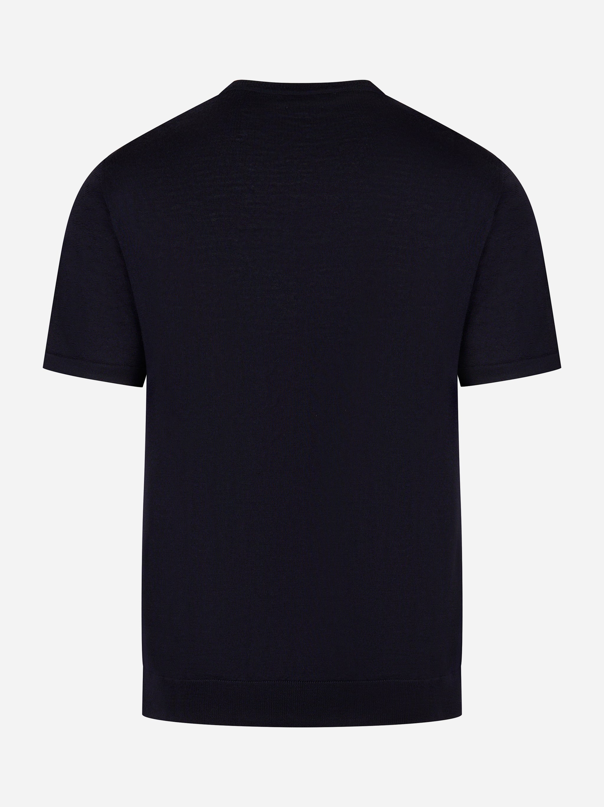 Maglia blu manica corta in lana merinos finezza 16
