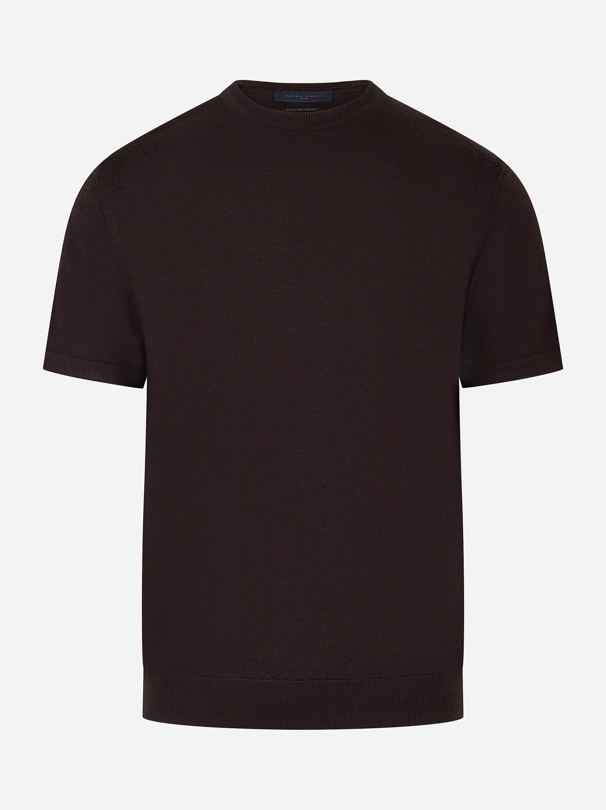 Maglia marrone manica corta in lana merinos finezza 16