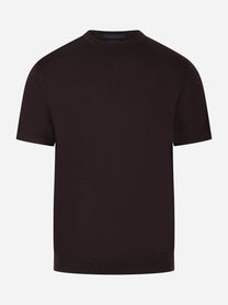 Maglia marrone manica corta in lana merinos finezza 16