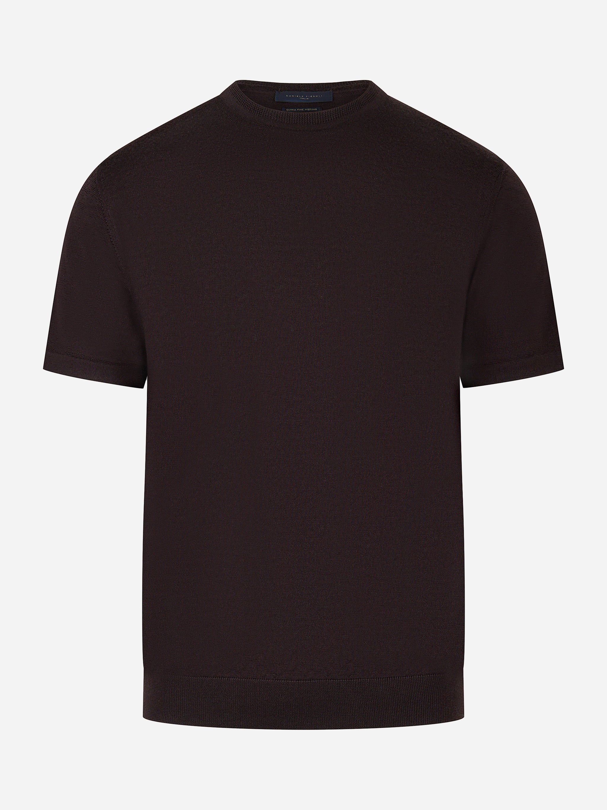 Maglia marrone manica corta in lana merinos finezza 16
