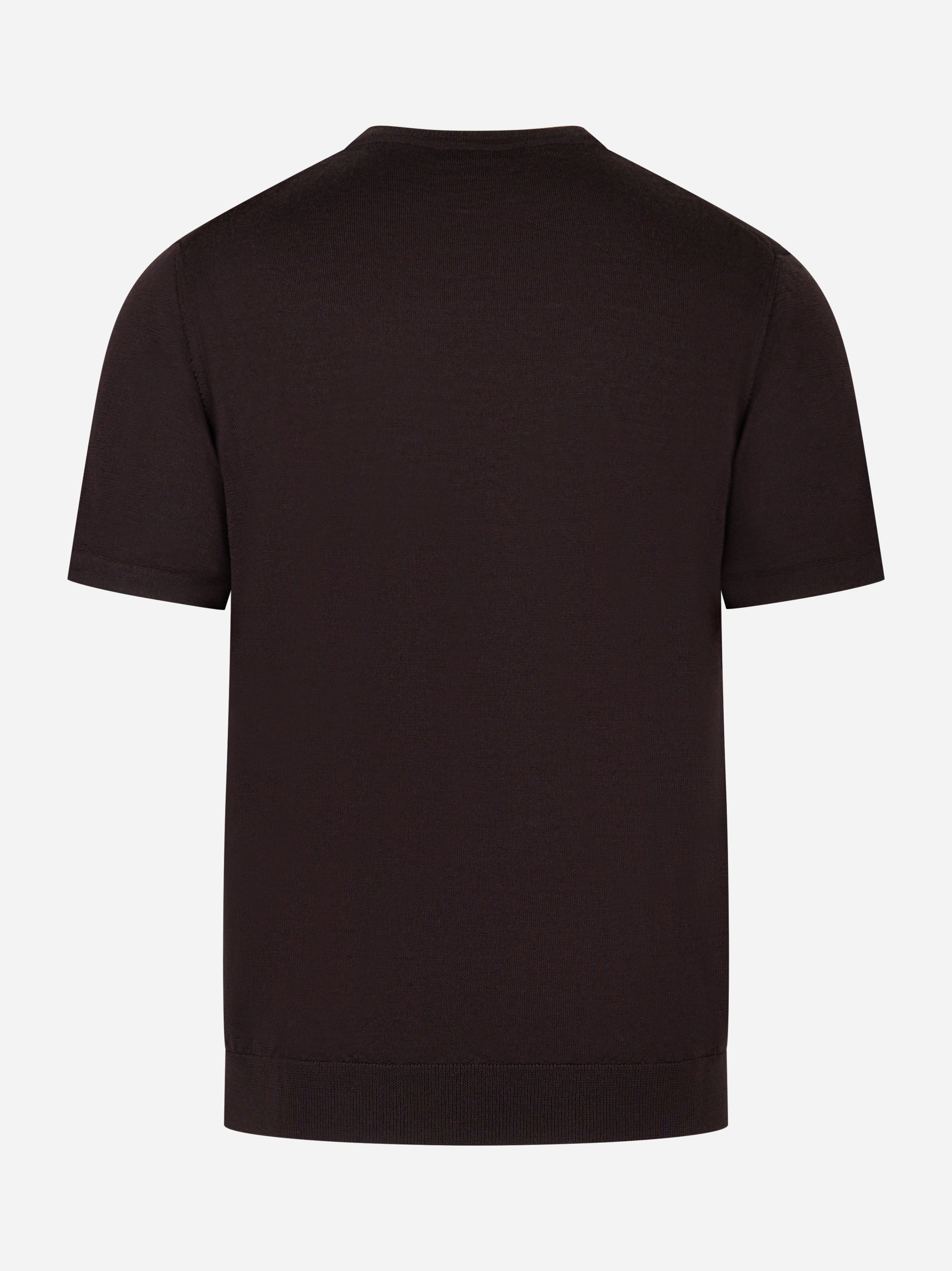 Maglia marrone manica corta in lana merinos finezza 16