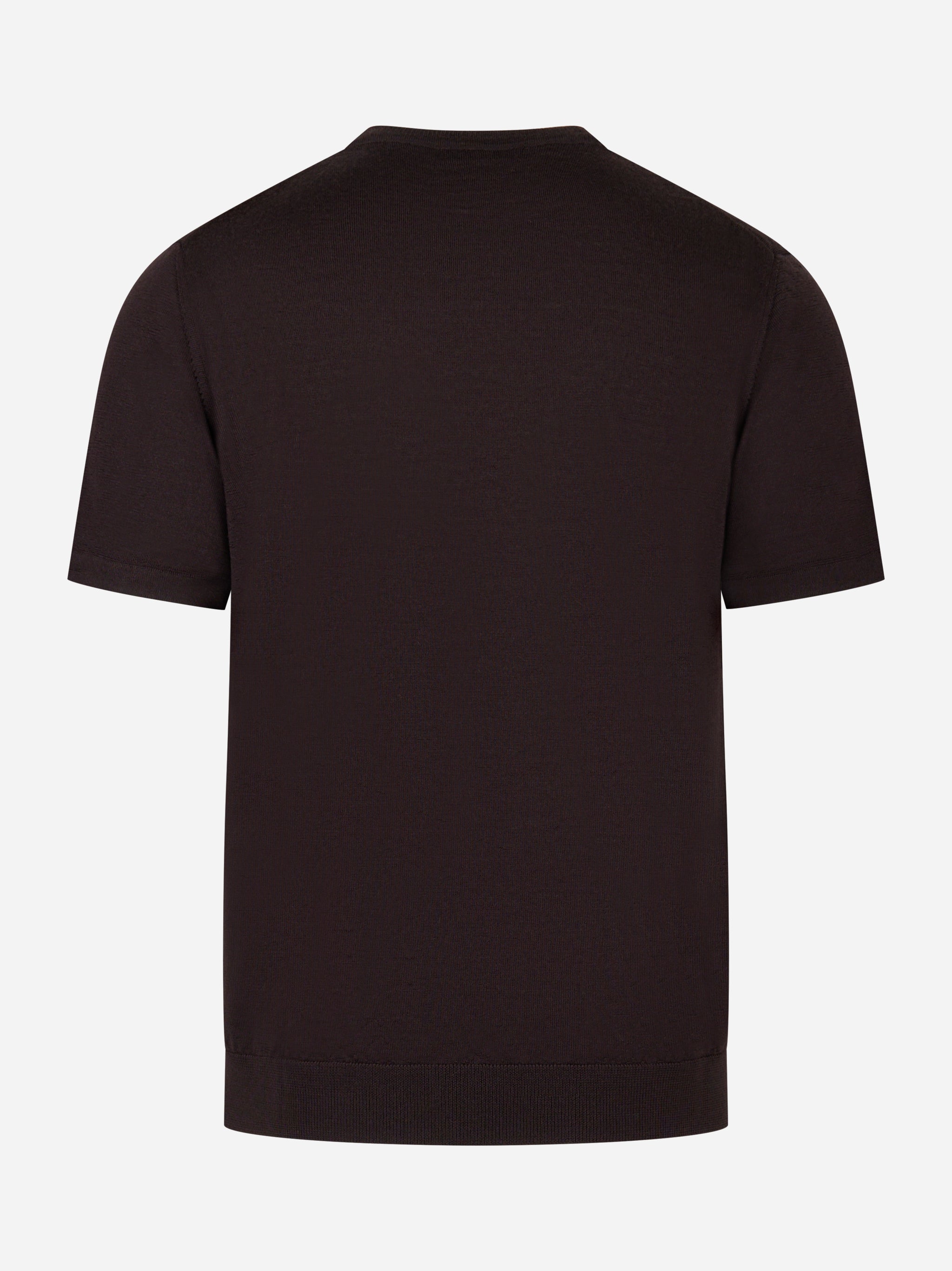 Maglia marrone manica corta in lana merinos finezza 16