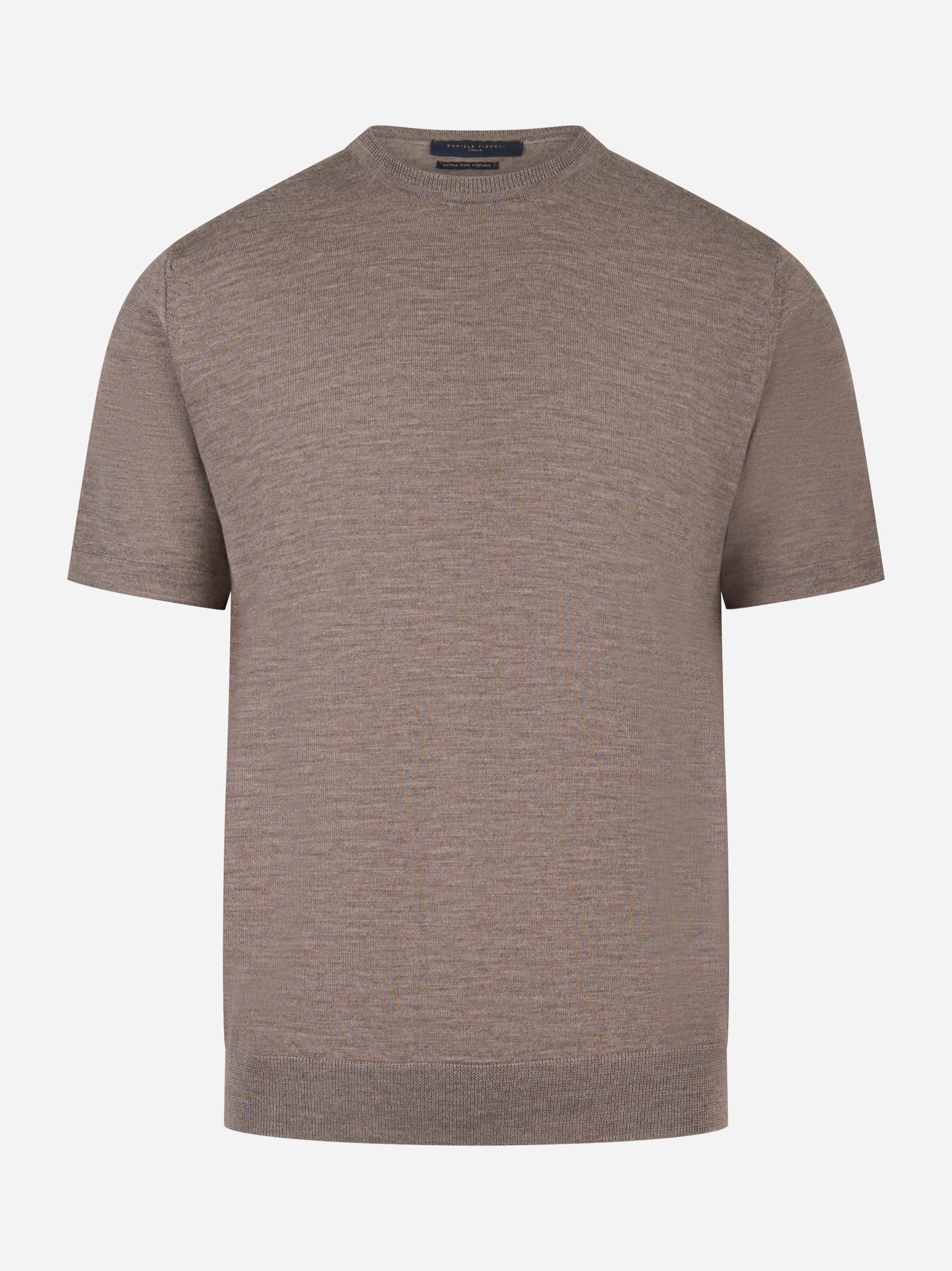 Maglia beige manica corta in lana merinos finezza 16
