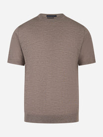 Maglia beige manica corta in lana merinos finezza 16