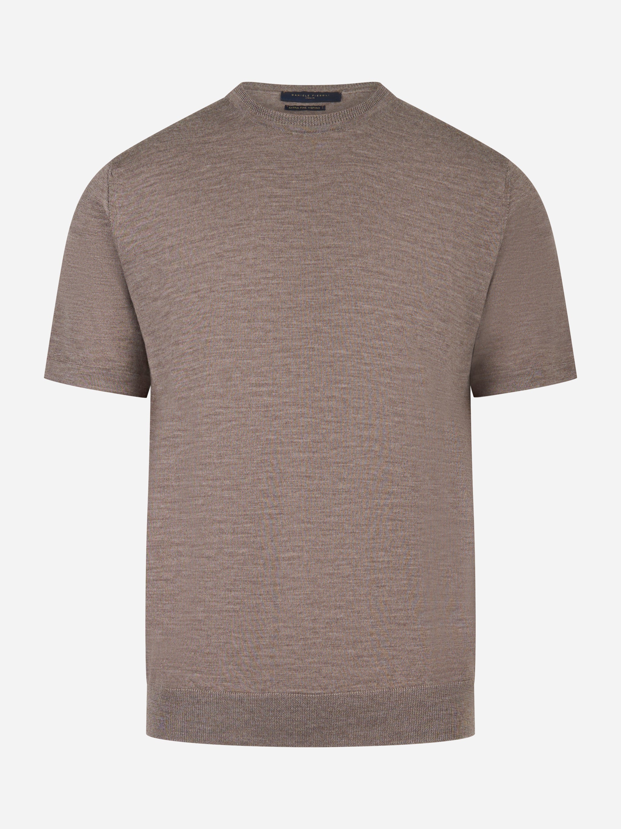 Maglia beige manica corta in lana merinos finezza 16