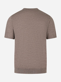 Maglia beige manica corta in lana merinos finezza 16