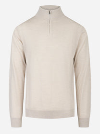 Maglia beige mezza zip in lana merinos finezza 16