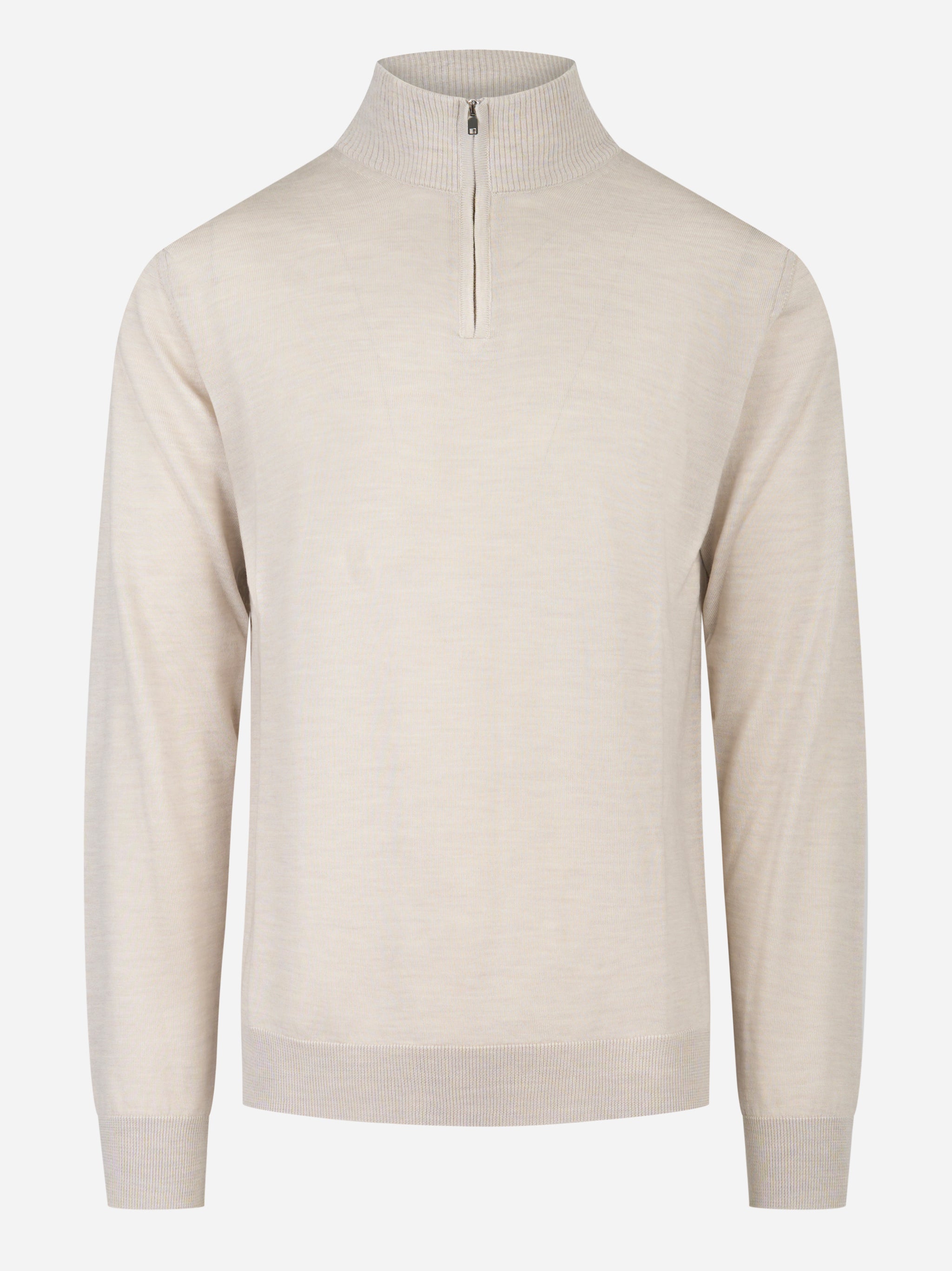 Maglia beige mezza zip in lana merinos finezza 16