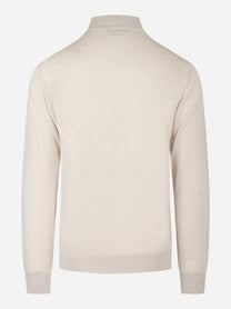 Maglia beige mezza zip in lana merinos finezza 16