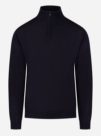 Maglia mezza zip in lana merinos finezza 16 blu
