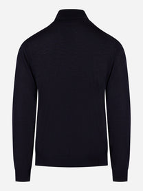 Maglia mezza zip in lana merinos finezza 16 blu