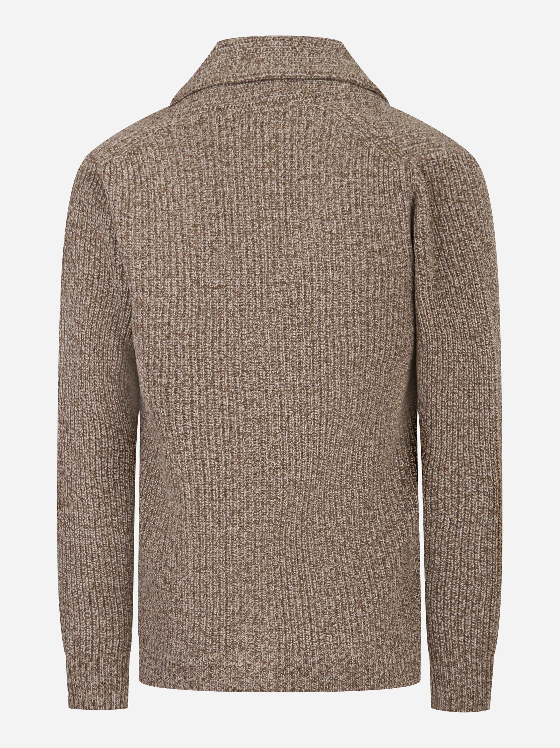 Cardigan marrone in lana con collo sciallato