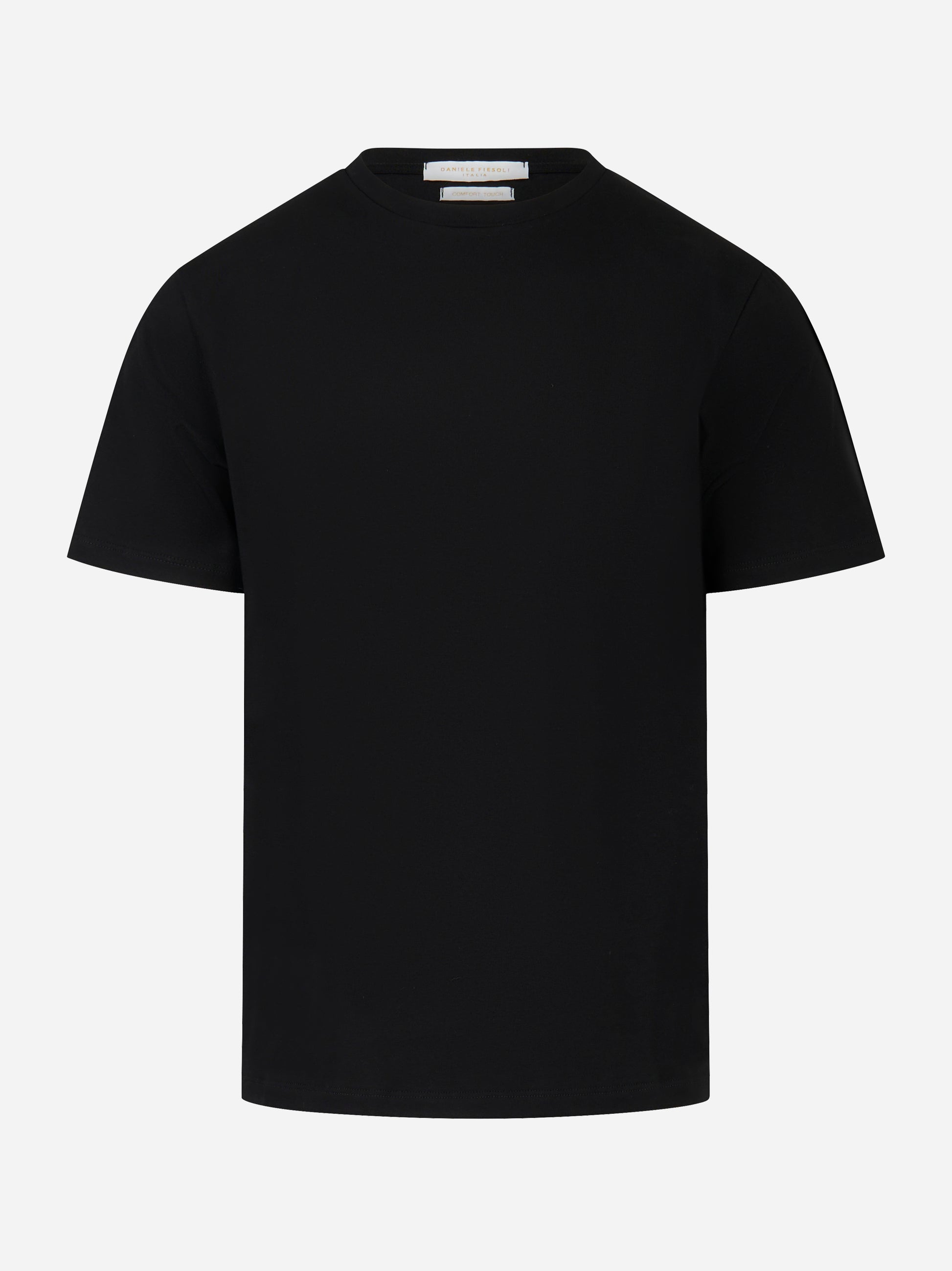 T-shirt nera manica corta in cotone stretch