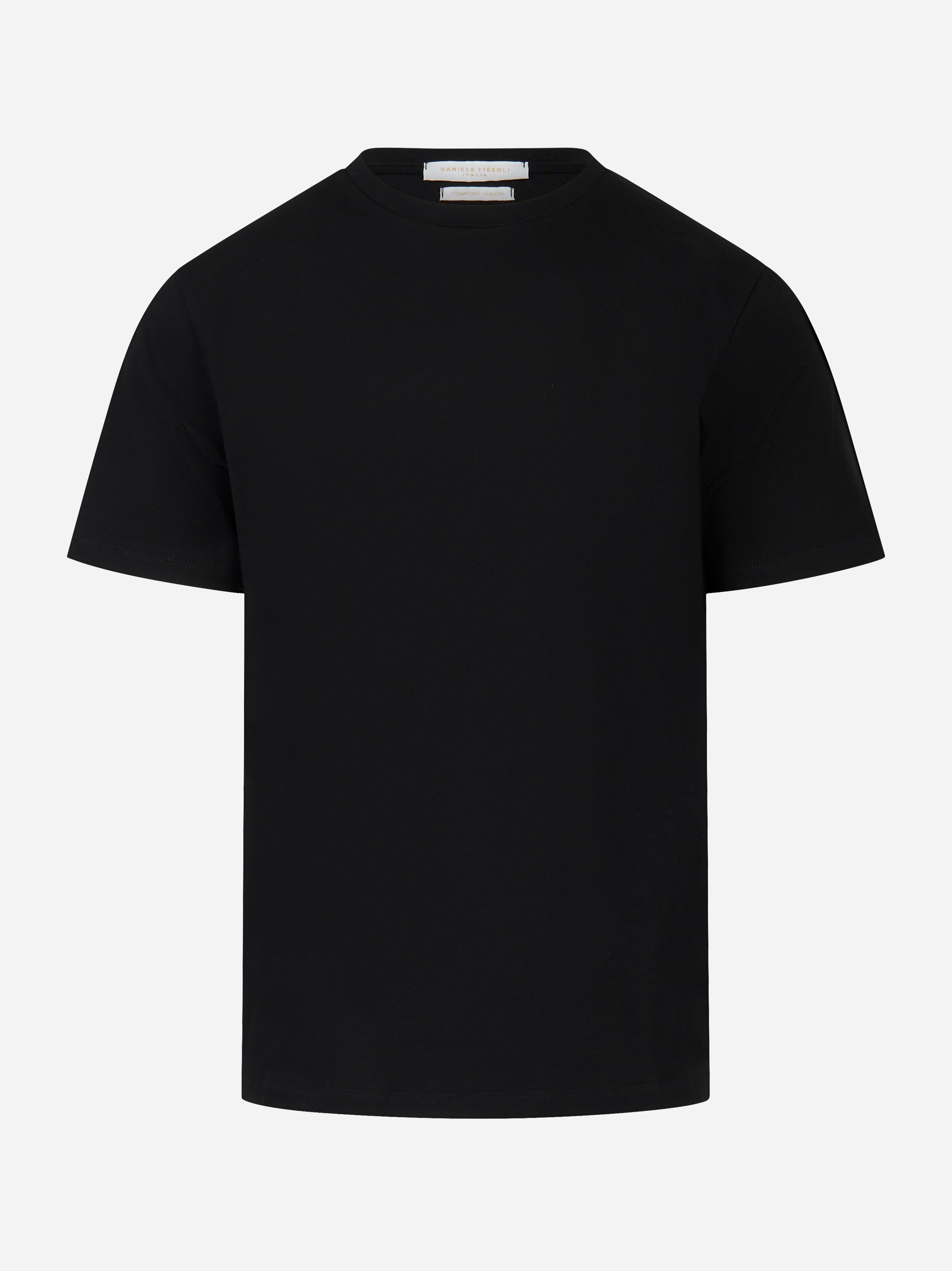 T-shirt nera manica corta in cotone stretch