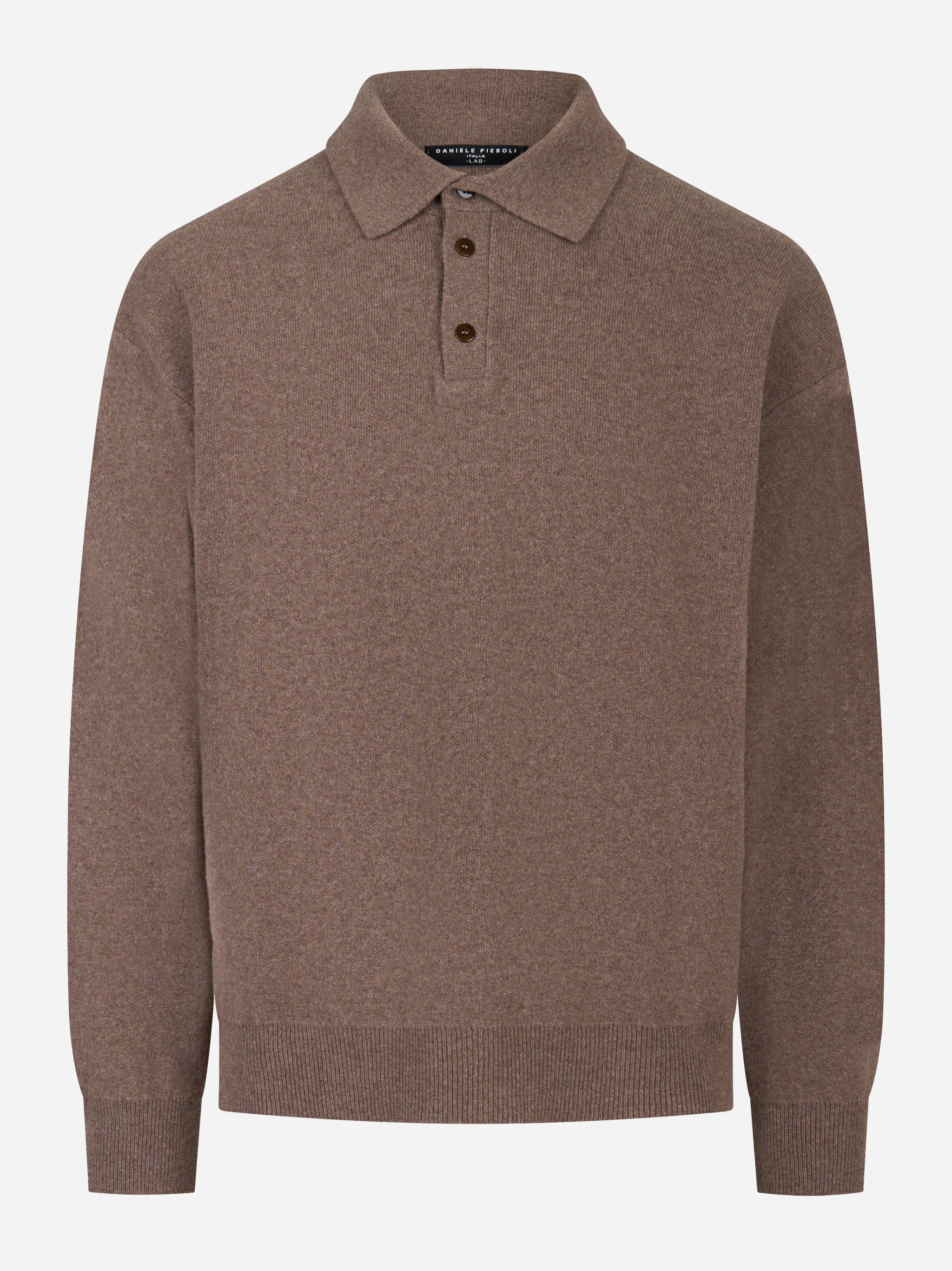 Polo beige manica lunga in lana Cashmere