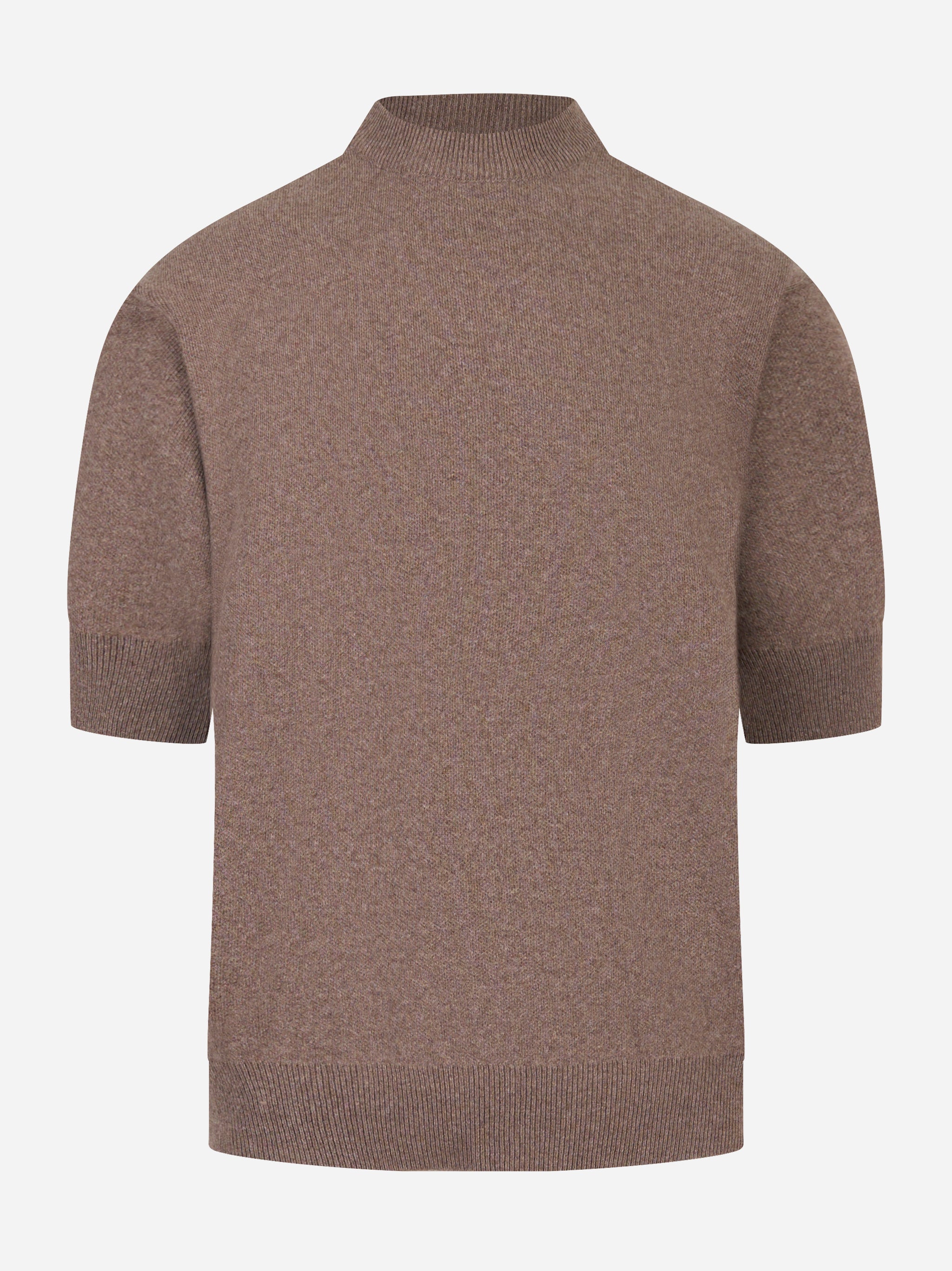 Maglia marrone manica corta in lana Cashmere