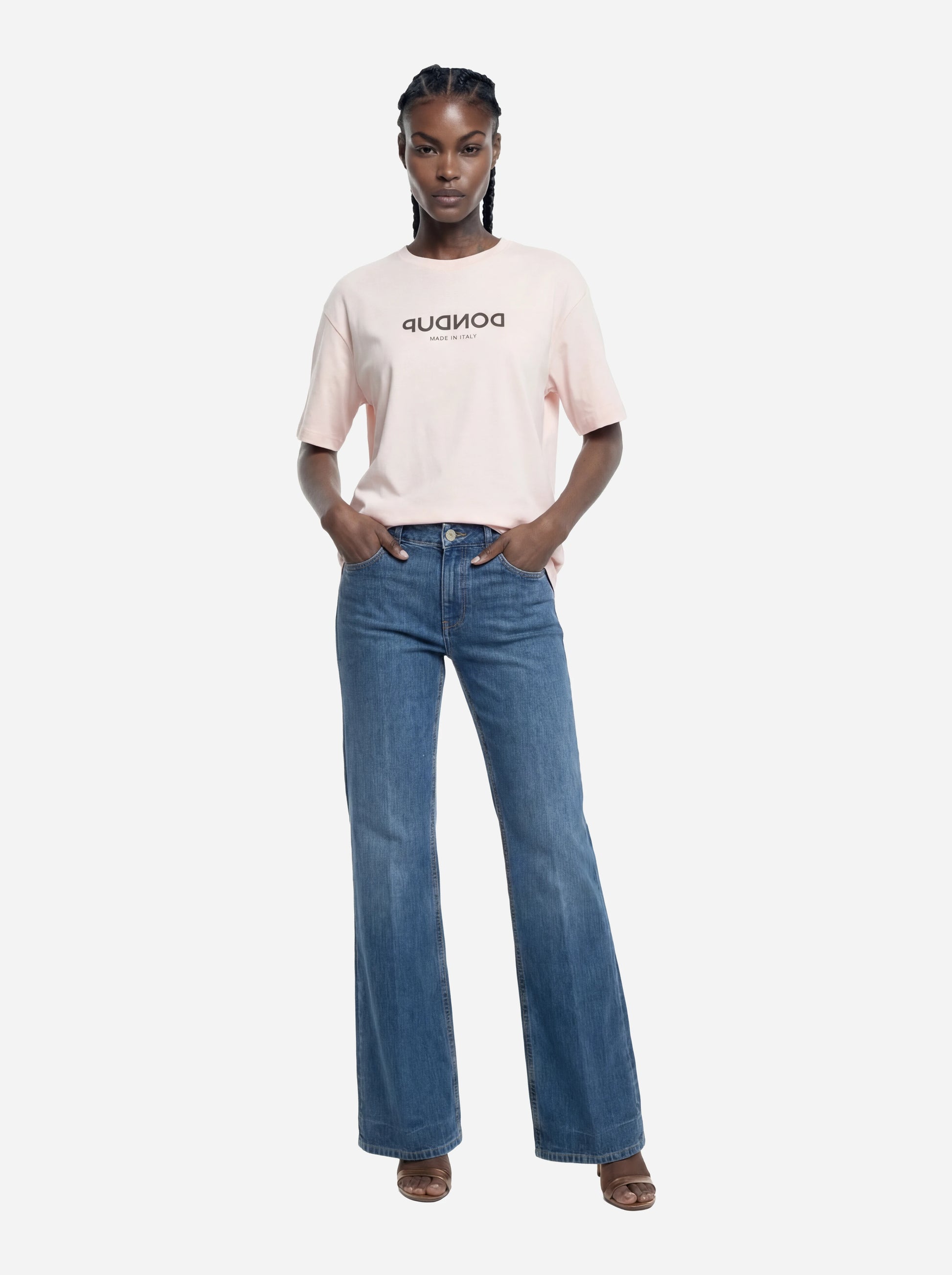T-shirt girocollo con logo rosa