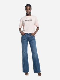 T-shirt girocollo con logo rosa