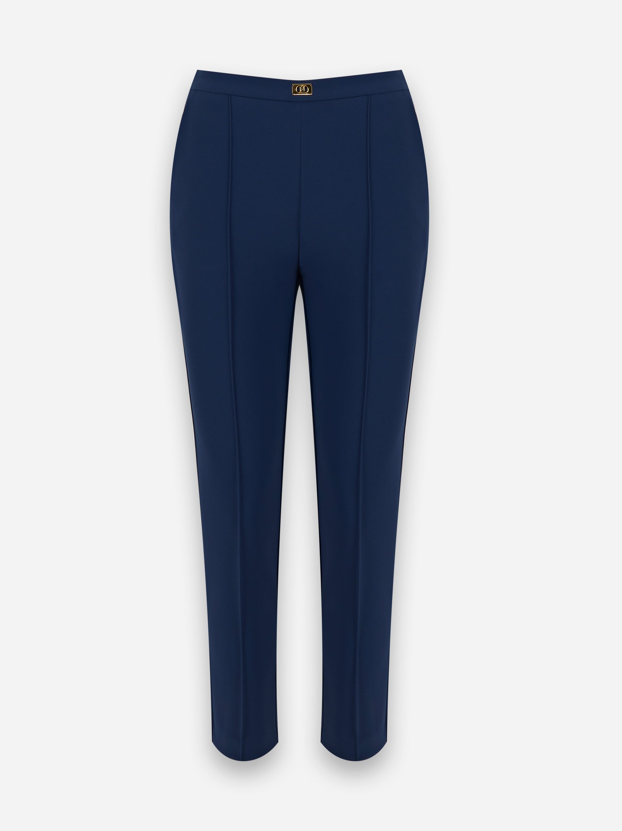 Pantaloni in crepe con tasche e placca logo Blu