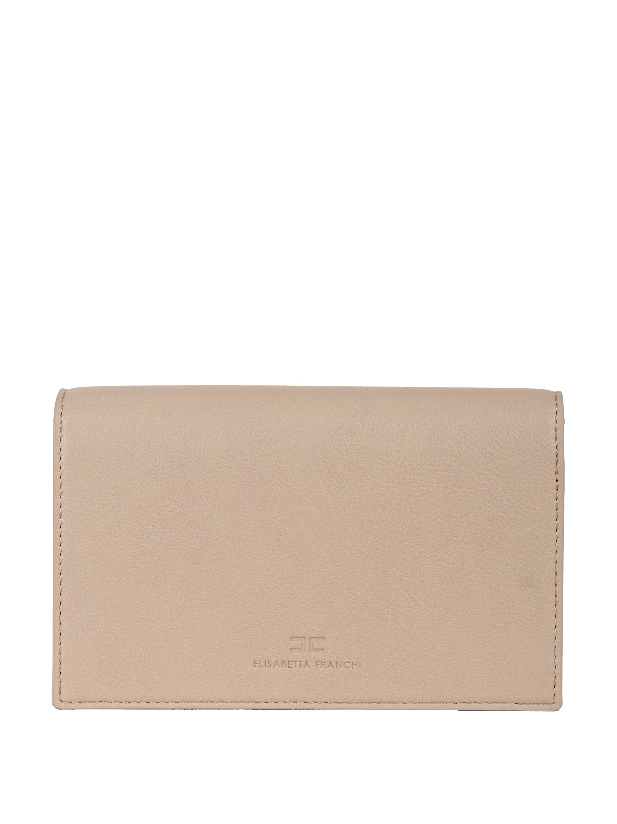 Borsa tracolla a catena, chiusura a patta con placca logo Beige