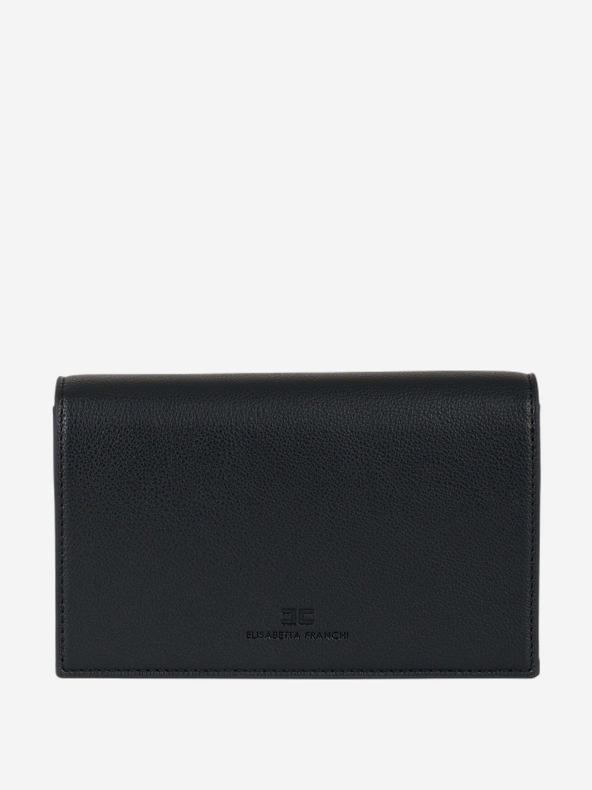 Borsa tracolla a catena, chiusura a patta con placca logo Nero