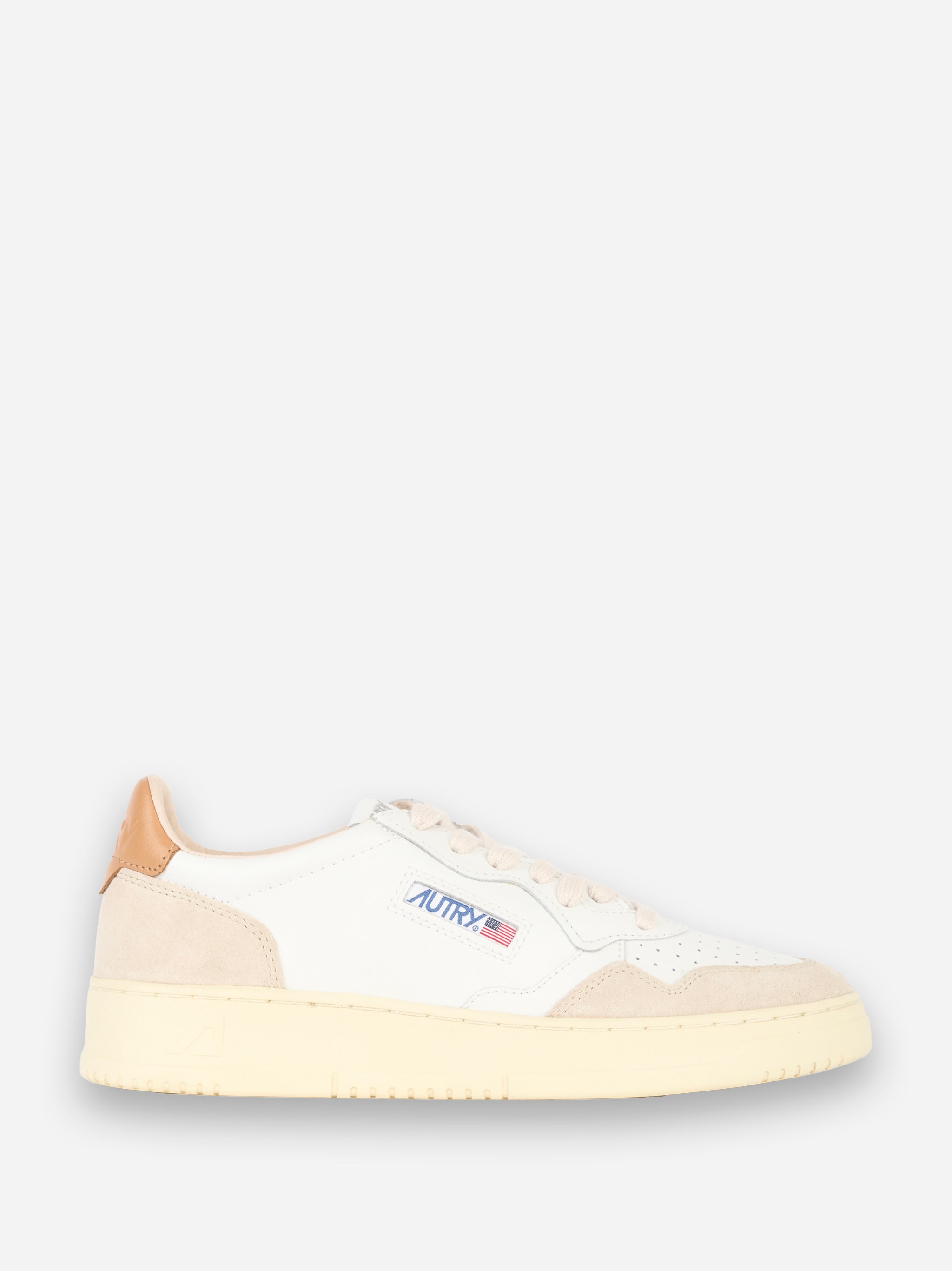 SNEAKERS MEDALIST LOW IN PELLE E SUEDE BIANCA CON TALLONCINO COLOR Beige