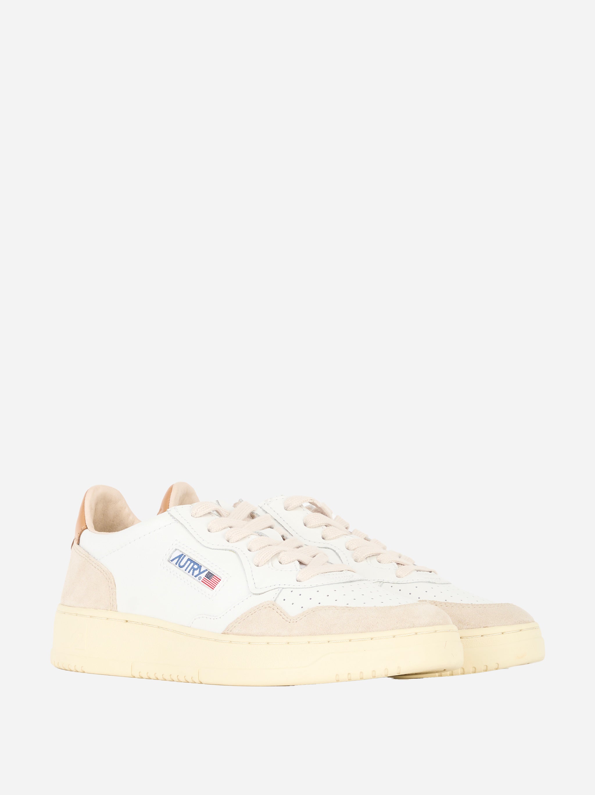 SNEAKERS MEDALIST LOW IN PELLE E SUEDE BIANCA CON TALLONCINO COLOR Beige