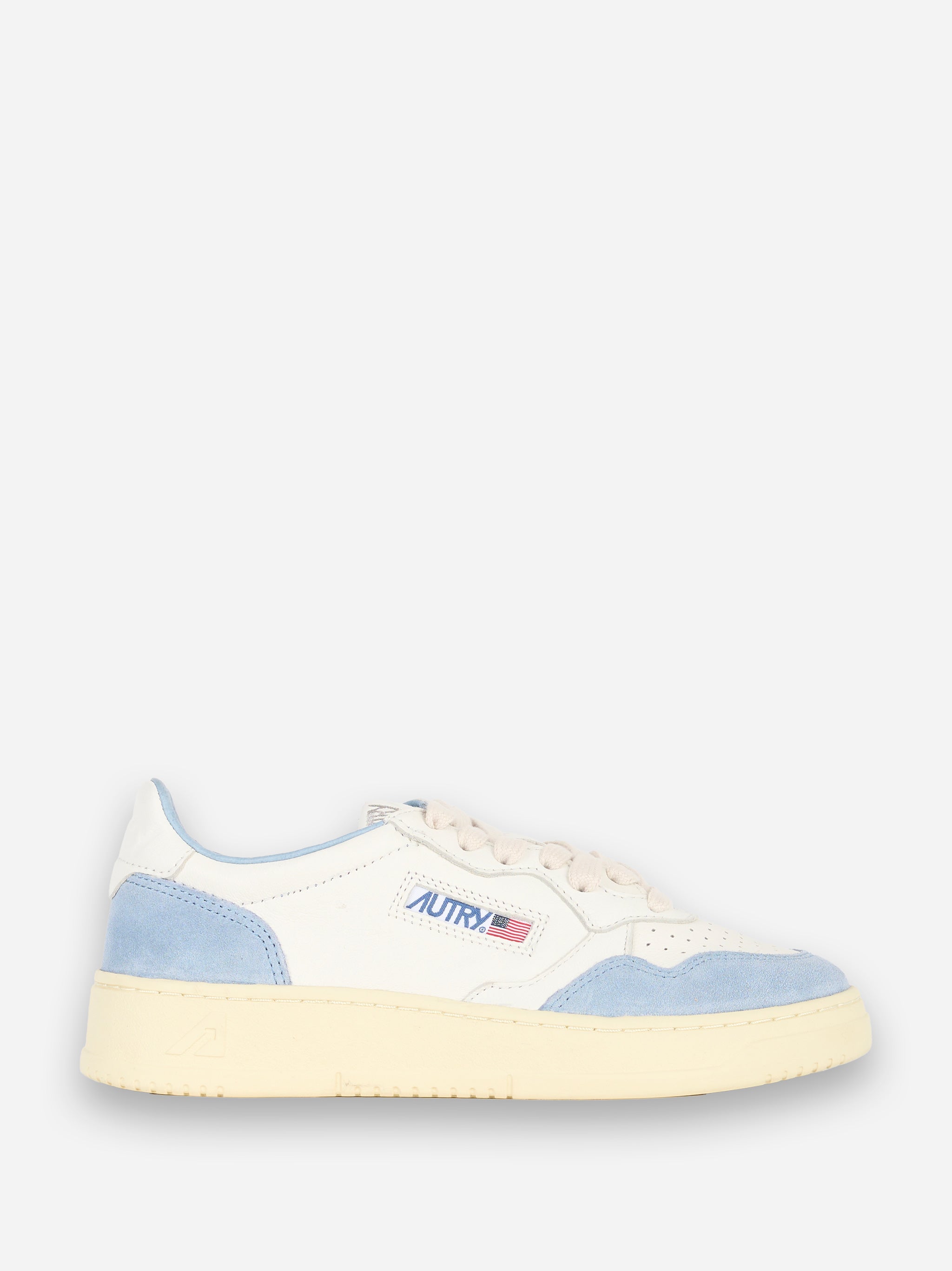 SNEAKERS MEDALIST LOW IN PELLE E SUEDE COLORE BIANCO E Celeste