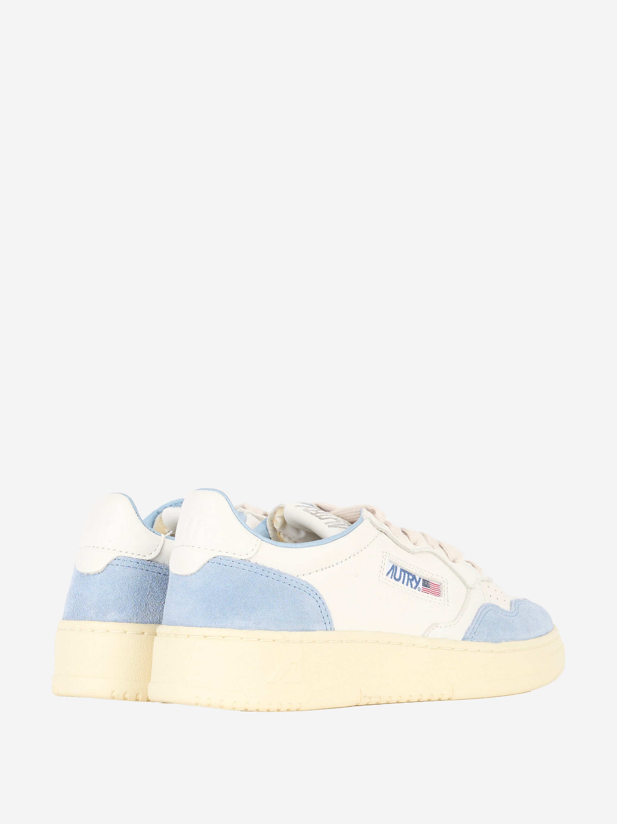 SNEAKERS MEDALIST LOW IN PELLE E SUEDE COLORE BIANCO E Celeste