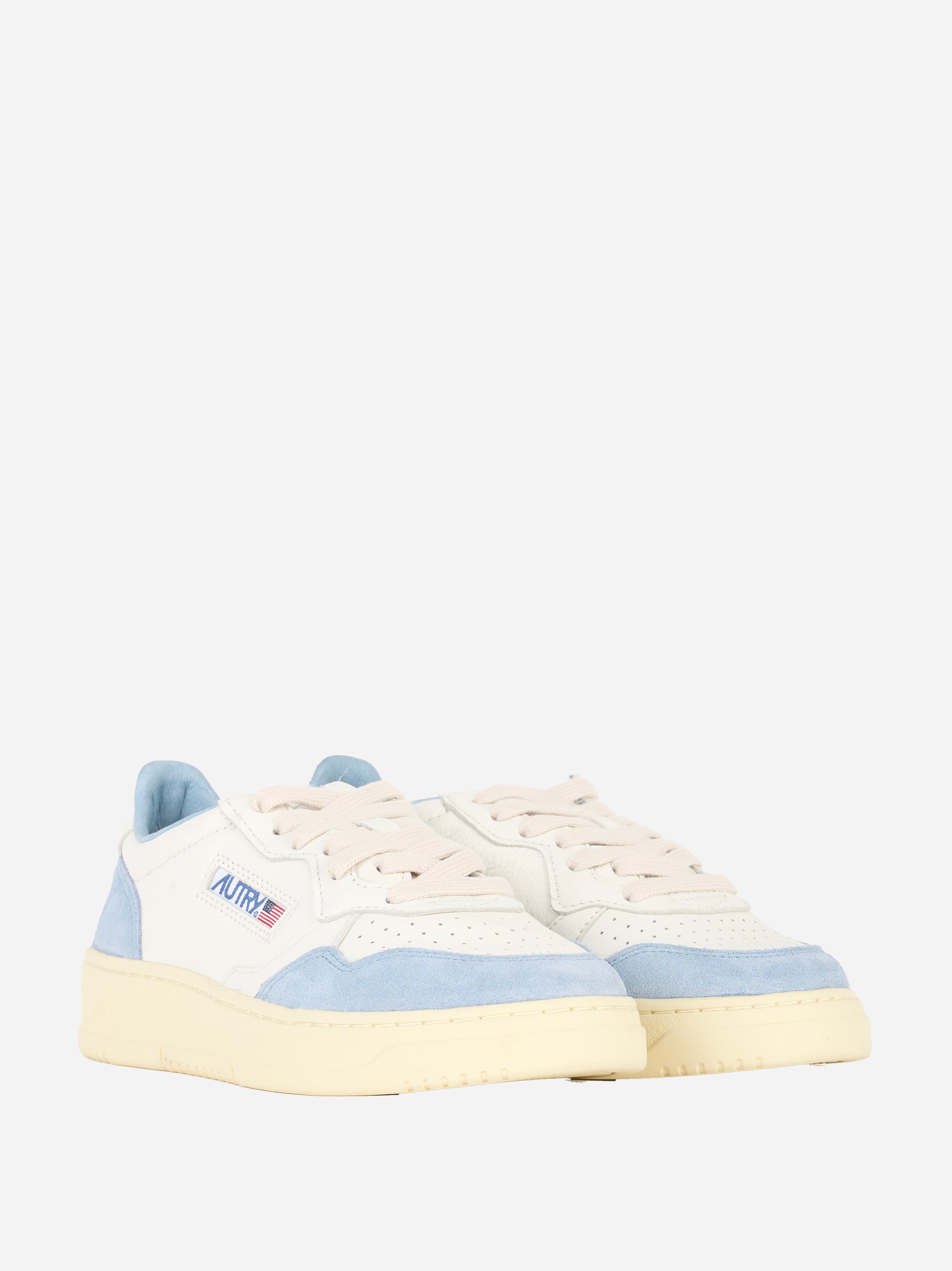 SNEAKERS MEDALIST LOW IN PELLE E SUEDE COLORE BIANCO E Celeste