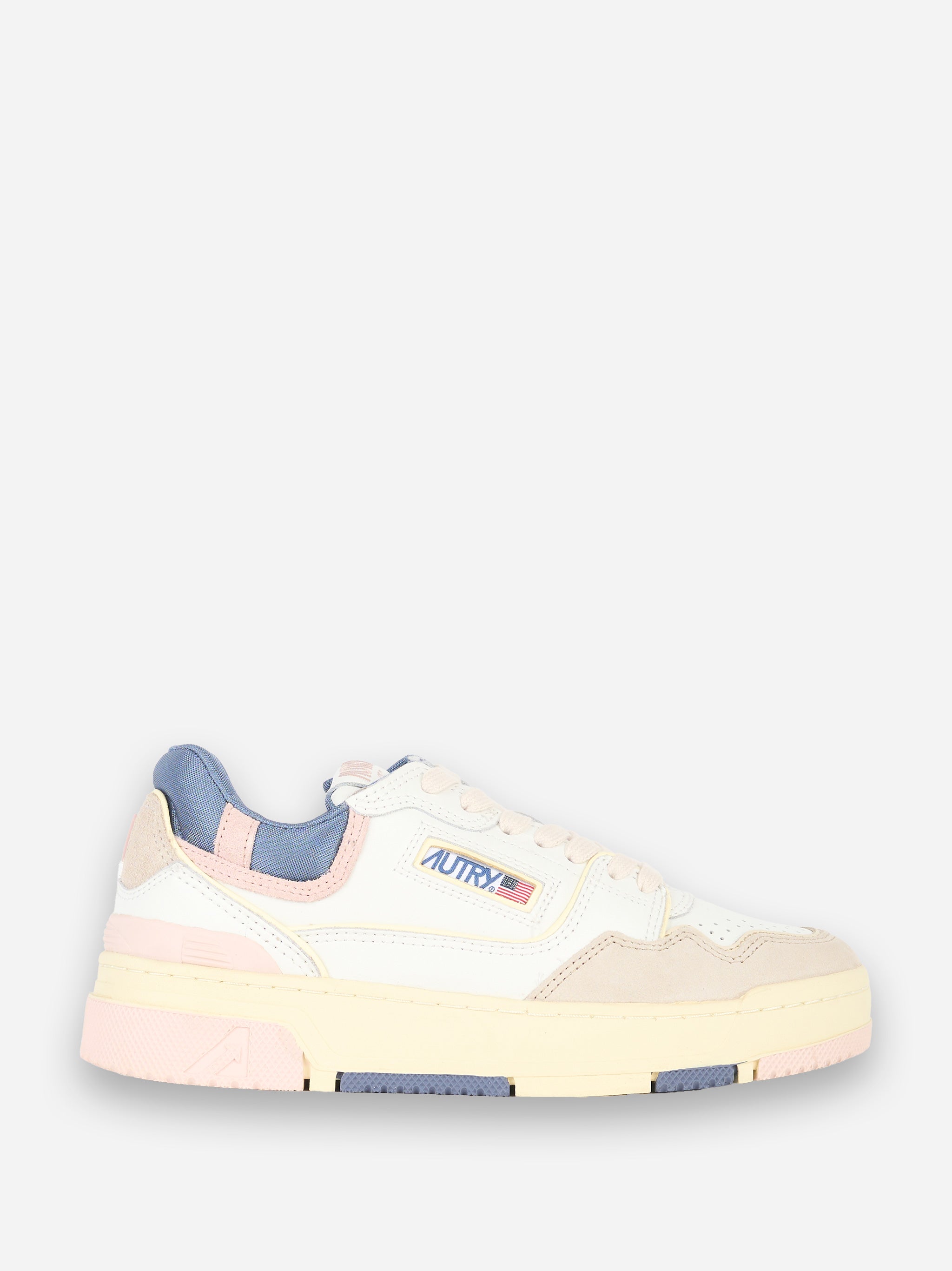 SNEAKERS CLC LOW IN PELLE E SUEDE COLORE BIANCO E Blu