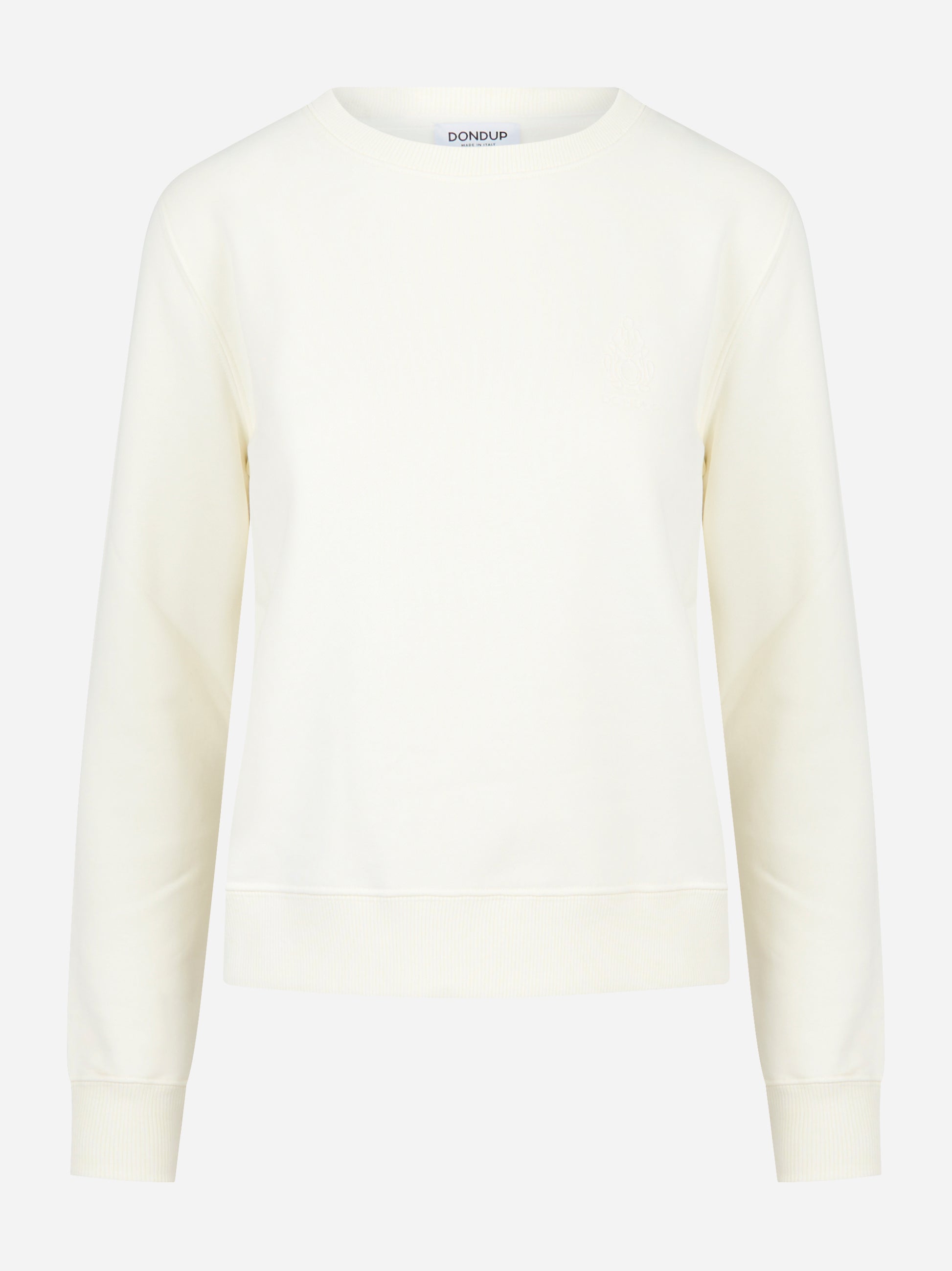 Felpa girocollo bianca slim con logo ricamato sul petto