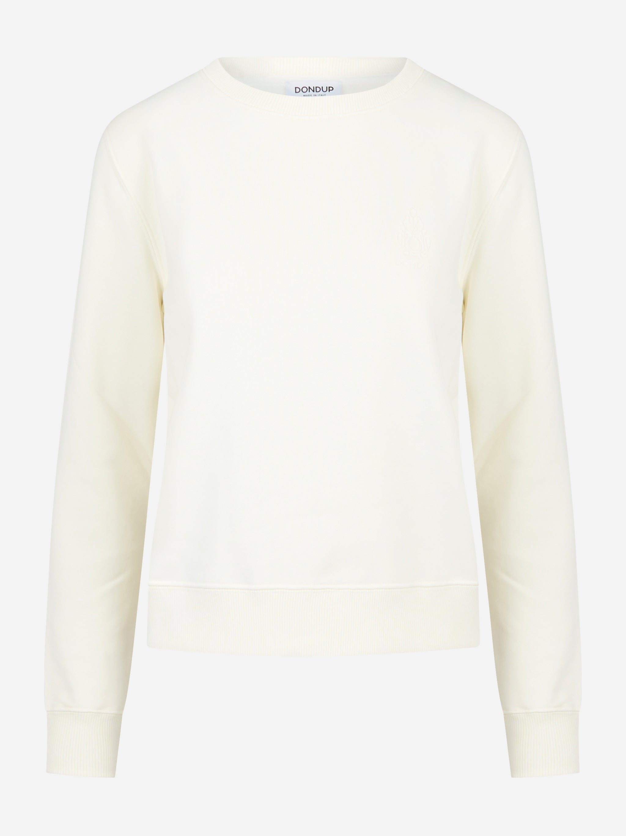Felpa girocollo bianca slim con logo ricamato sul petto
