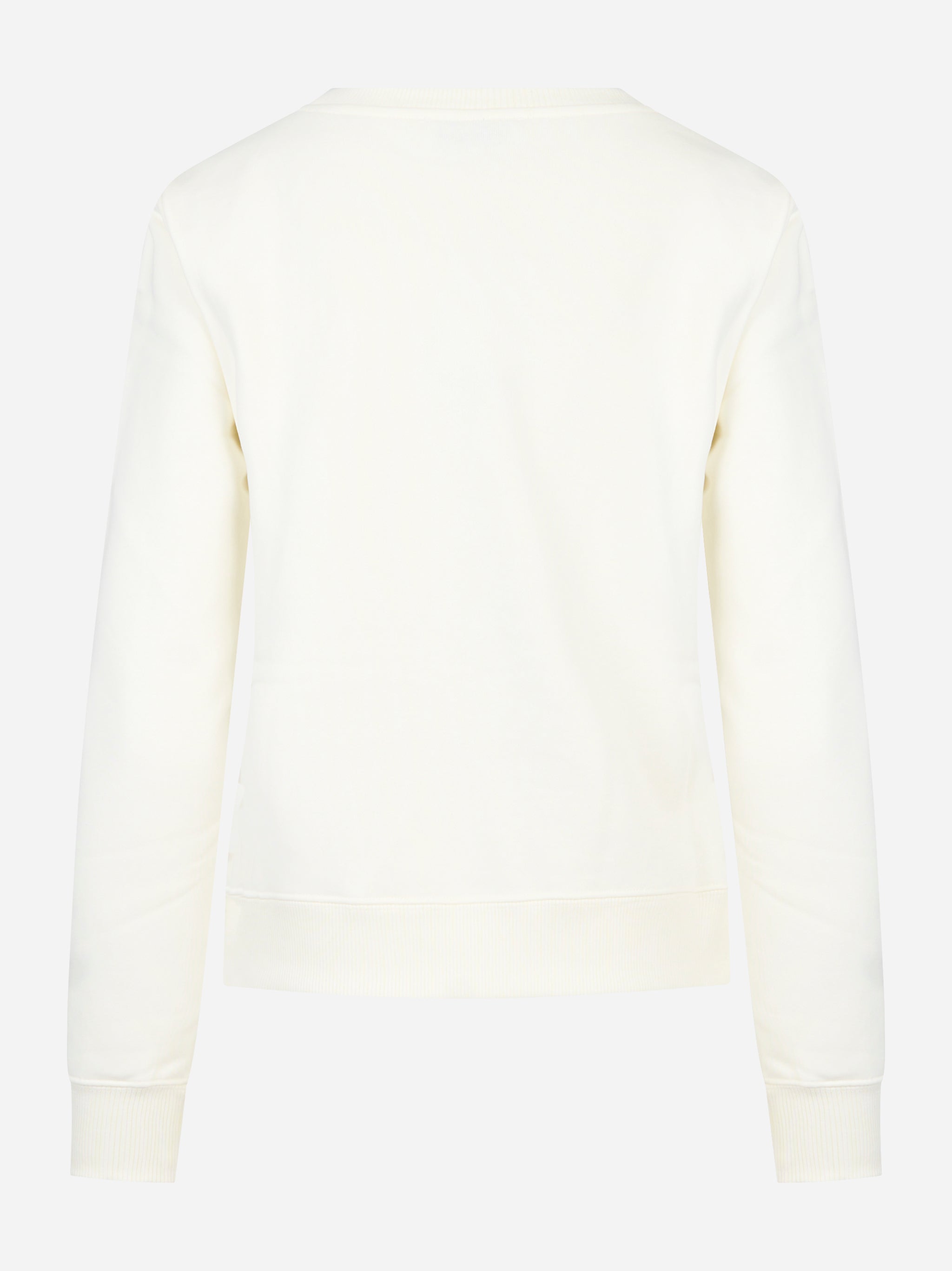 Felpa girocollo bianca slim con logo ricamato sul petto