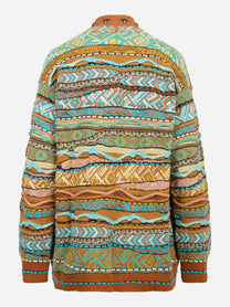 Cardigan multicolor con lavorazione jaquard e applicazioni