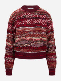 Maglia girocollo cropped con lavorazione jaquard bordeaux