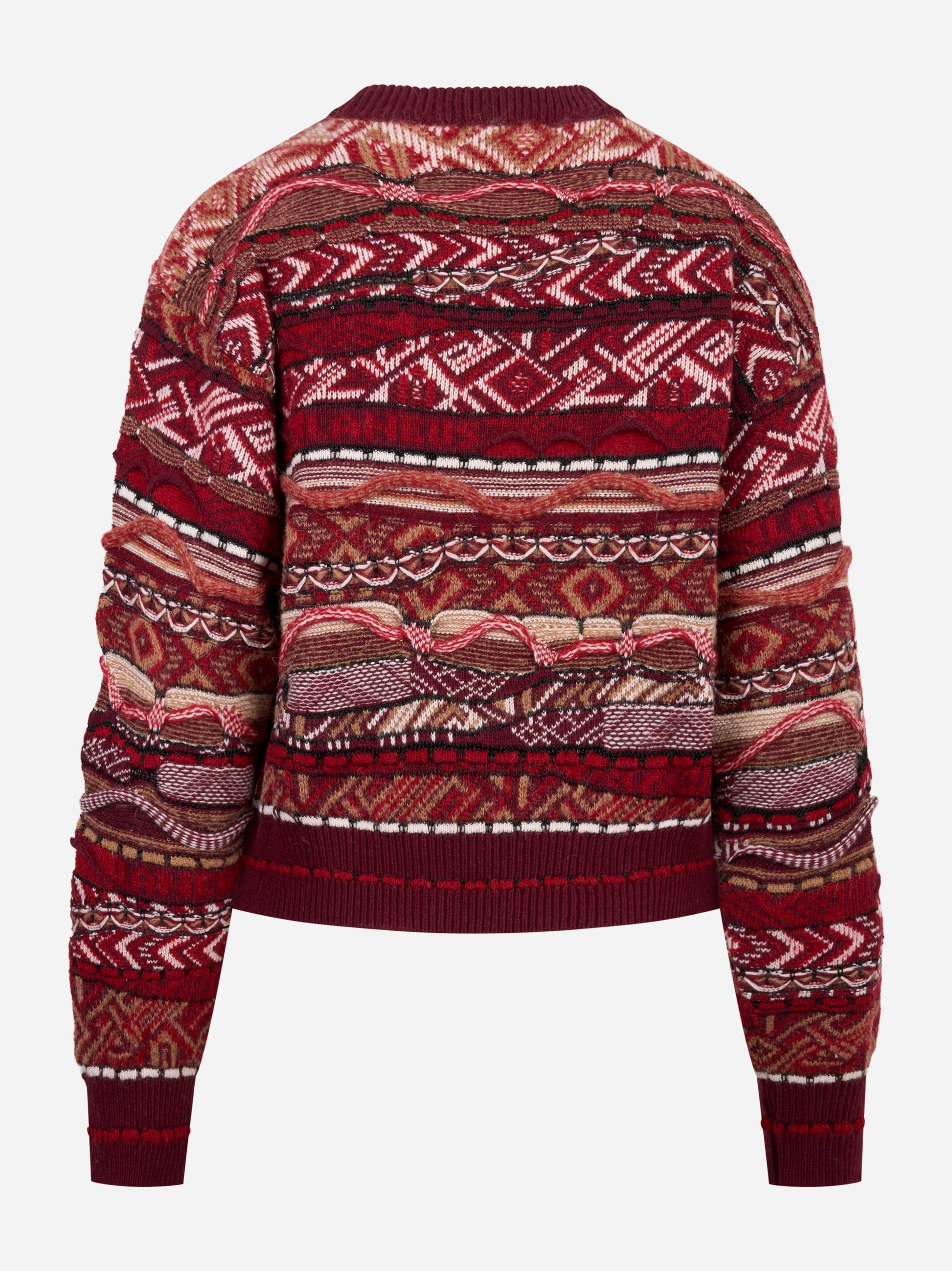 Maglia girocollo cropped con lavorazione jaquard bordeaux